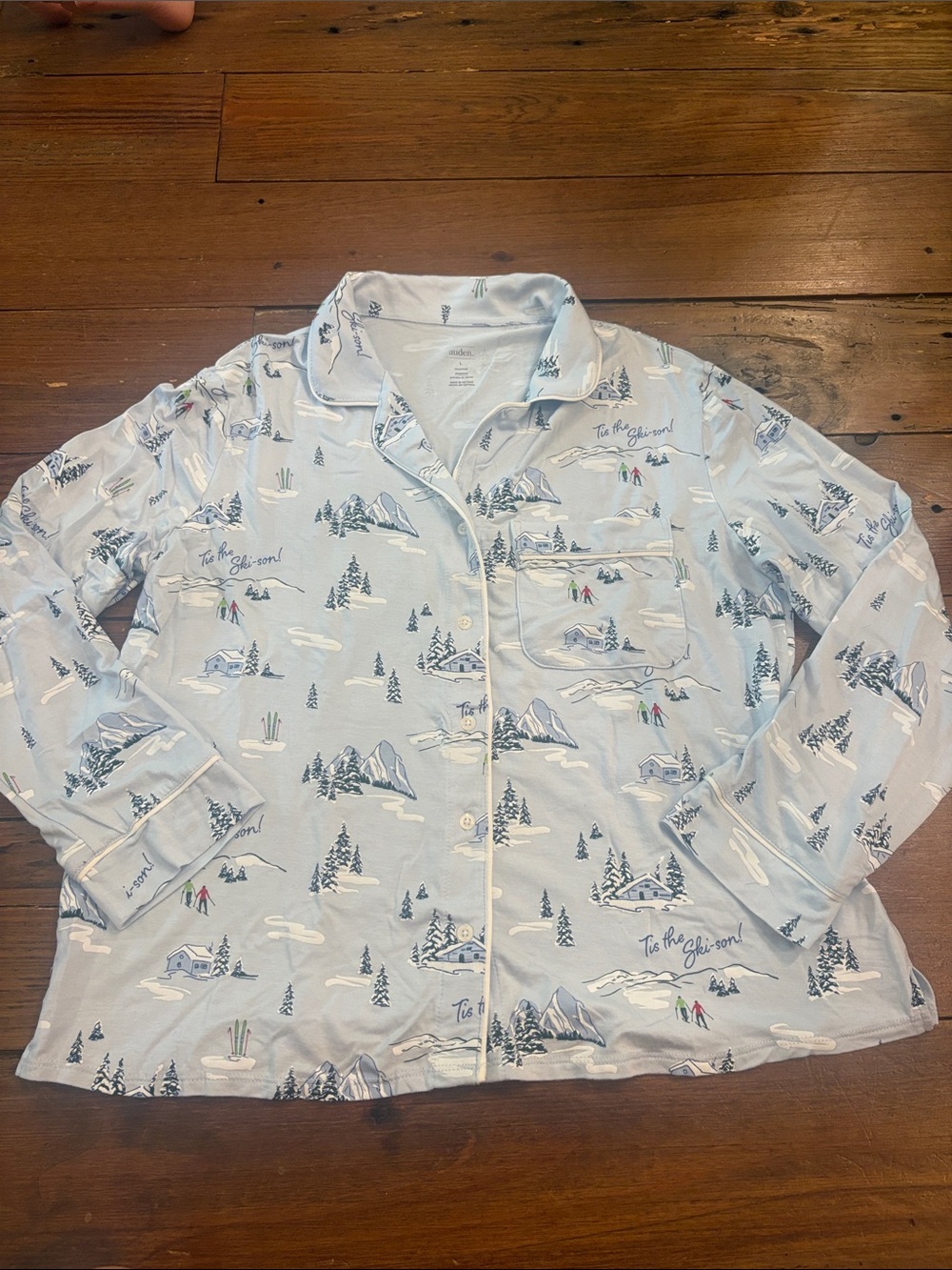 Auden Light Blue Ski Village Button-Front Pajama Top